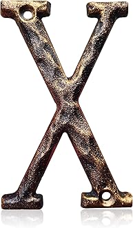 5.5 Inch House Numbers & Letters, Highly Visible Cast Iron Metal Home Address Number for Street Office Mailbox, Antique Brass (Letter X)