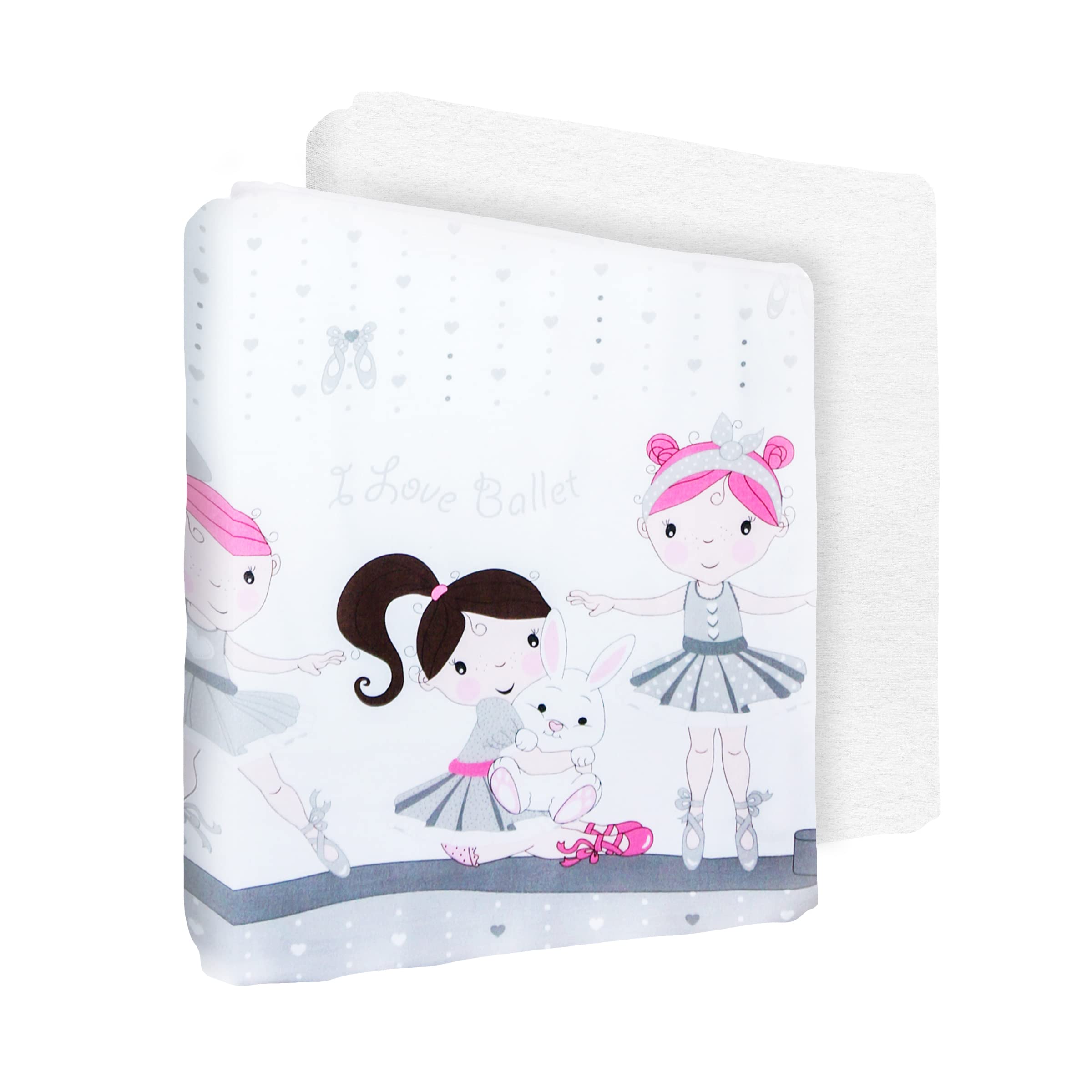 Baby Comfort Pattern 10 100% Cotton Fitted Sheet With Waterproof Mattress Protector To Fit 90X40 Cm Baby Crib (Grey Dancer)