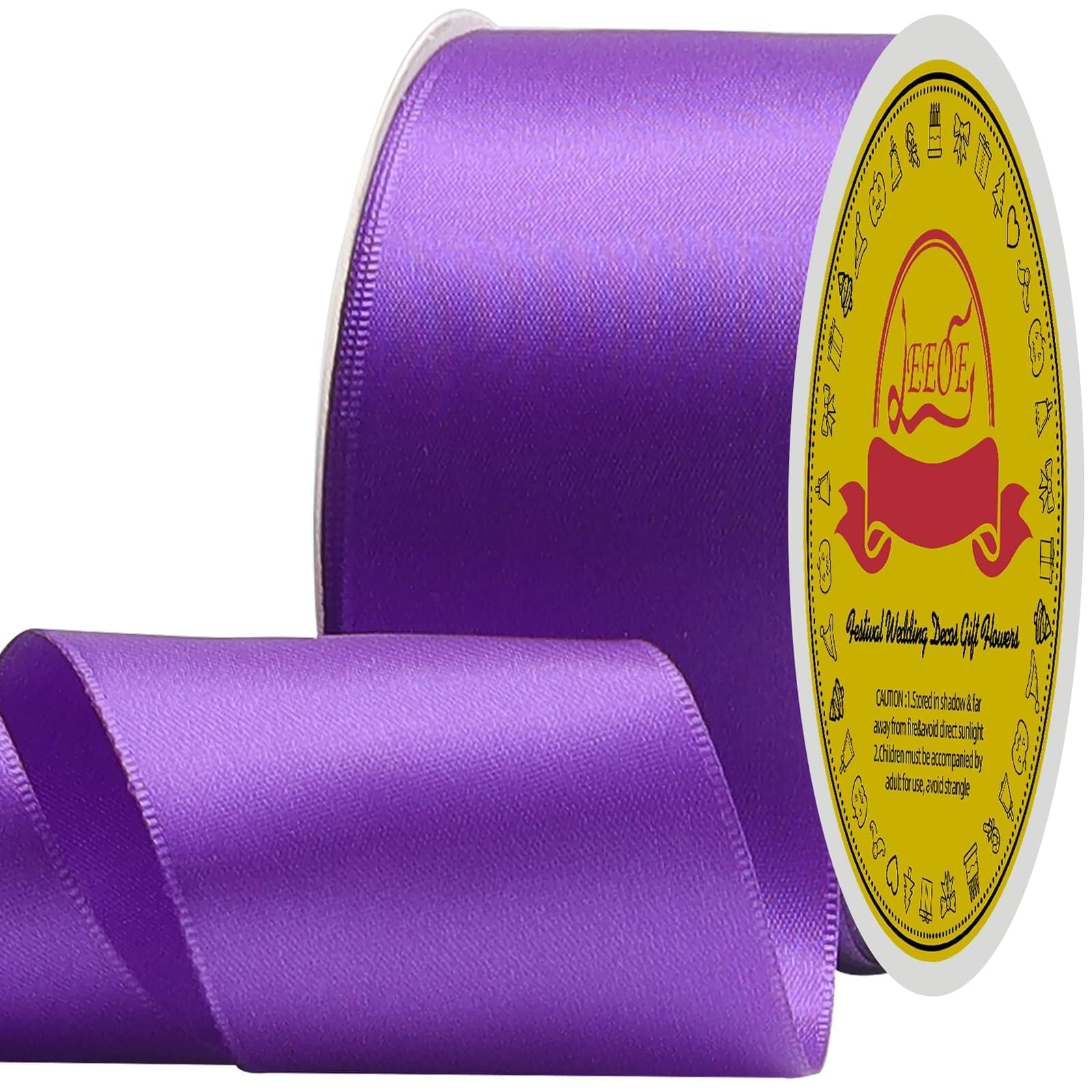 Double Face Purple Satin Ribbon 2 inch X25 Yards Polyester Purple Ribbon for Gift Wrapping Very Suitable for Weddings Party Invitation Decorations and More