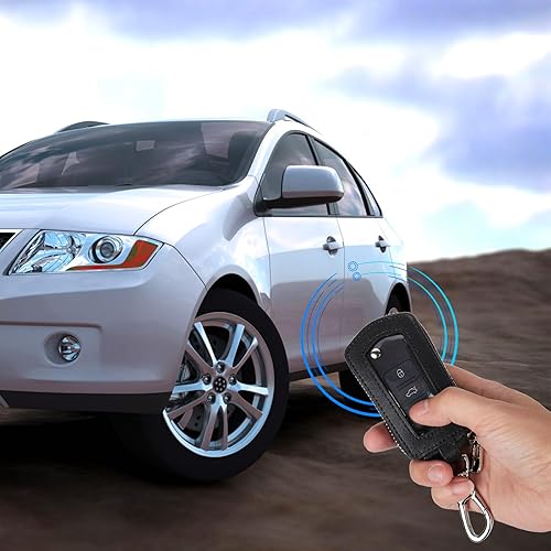 Miniatura 5 de Funda universal para llavero de automóvil de alta calidad, funda de cuero para llavero, protector de llavero, soporte para llavero remoto (PW-negro)