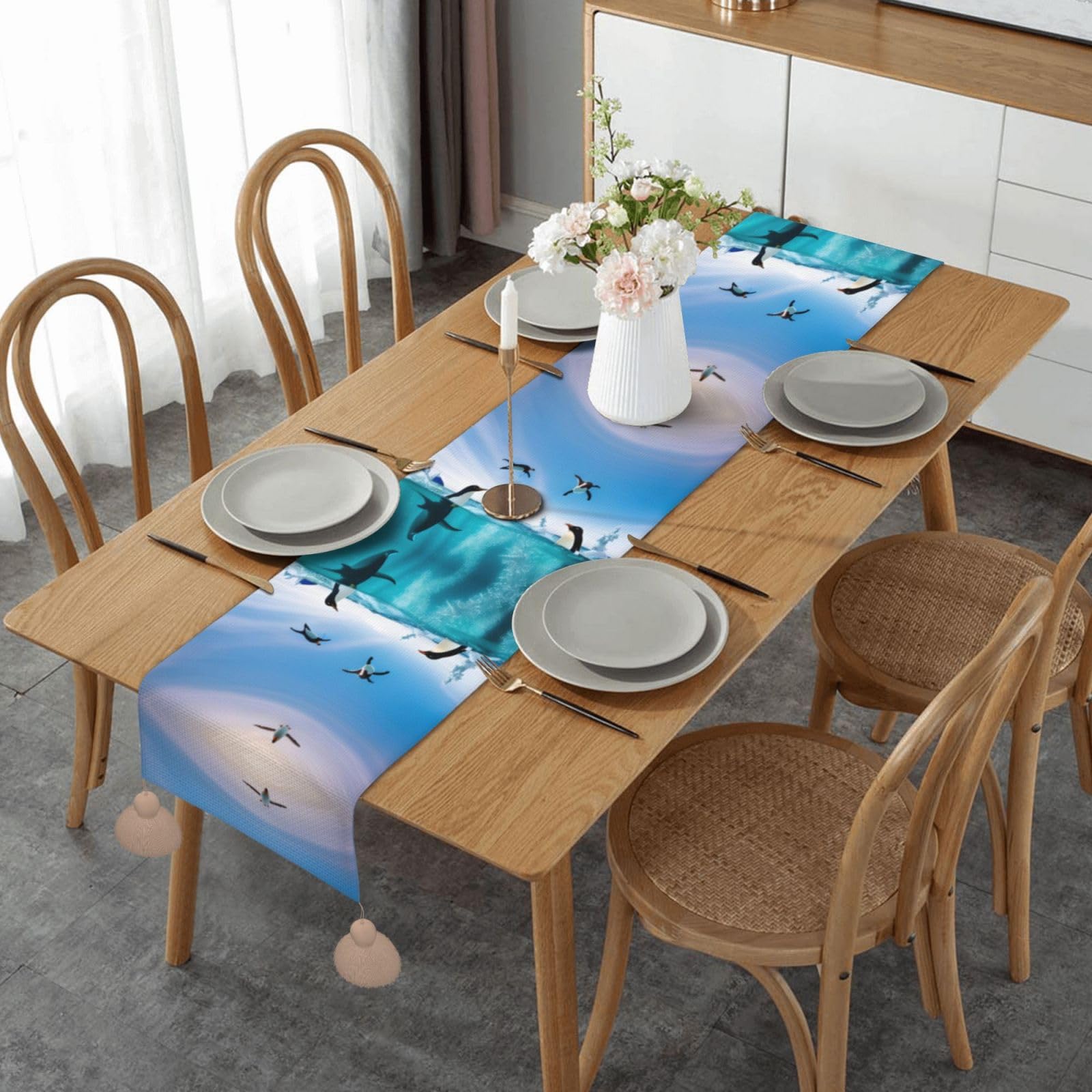 Chemin de table de salle à manger pingouin, idée cadeau déco de Noël
