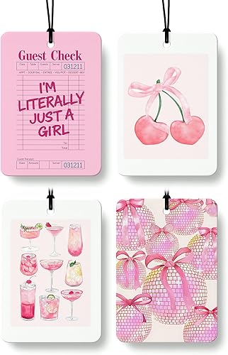 Miniatura 11 de Coquette Girly Western Cologne Ambientador para el Coche 4 Piezas, Ambientador Colgante con Lazo de Vaquera Preparada, Aroma a Cereza, para Coches