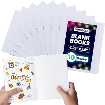 Hygloss Blank Books - Bulk 10 Pack 4.25" x 5.5" A6 White Paperback Blank Books for Kids to Write Stories, Doodle, Arts & Crafts Plain Drawing Sketchbook, Unlined Journal, Notebook Without Lines