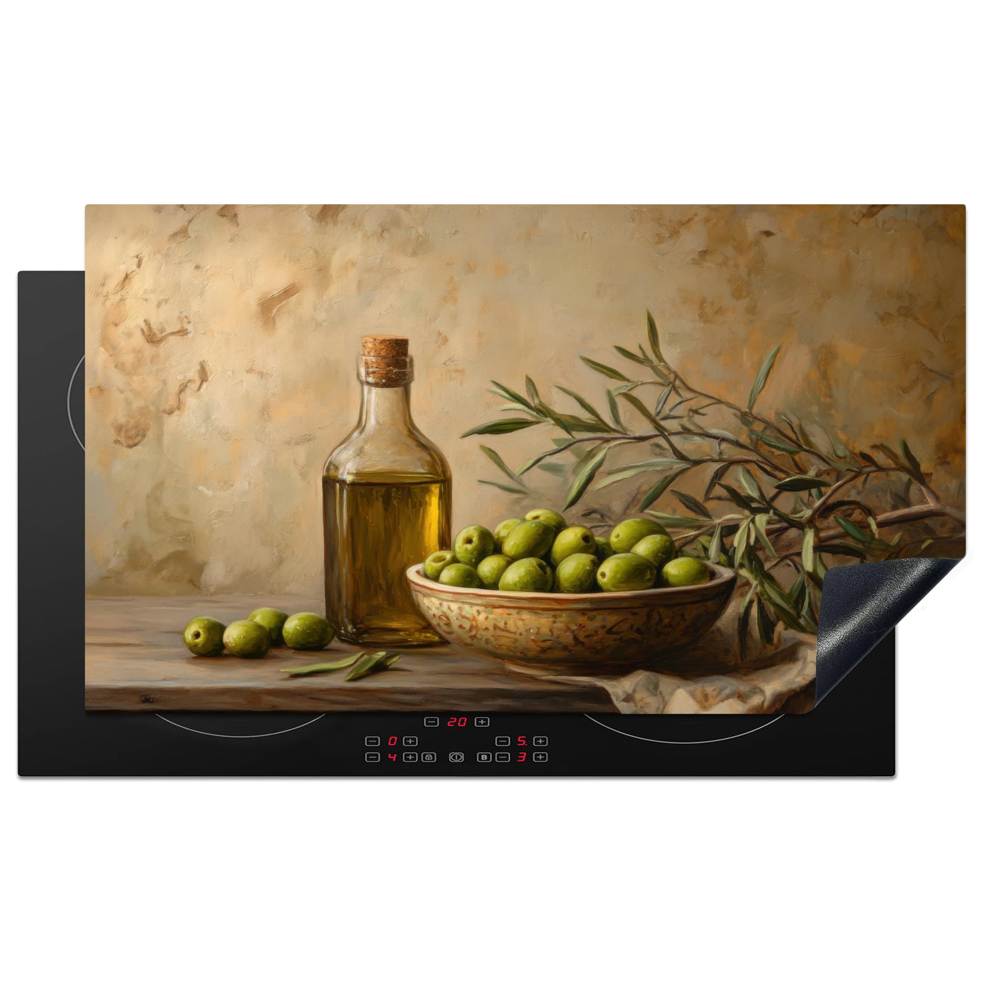KitchenYeah© Induction Hob Cover Protector Mat 20.8"x36" / 91.6x52.7 cm Kitchen Universal Ceramic Covers for Electric Cookers Vinyl Olives - Still Life - Vintage — image 1