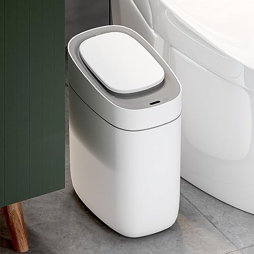 Miniatura 1 de Basurero de baño, cubo de basura con sensor de movimiento automático, sin contacto, cubo de basura inteligente para baño con tapa, cesta de basura