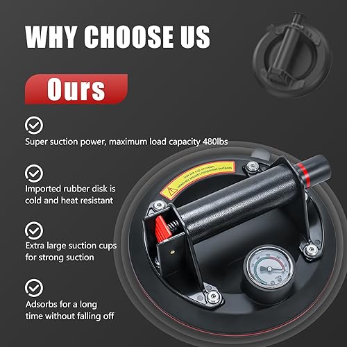 Miniatura 3 de 2 paquetes de ventosas de vidrio de 8" para levantar vidrio grande, máxima carga 960lbs, ventosas de succión para ventanas resistentes, ventosas