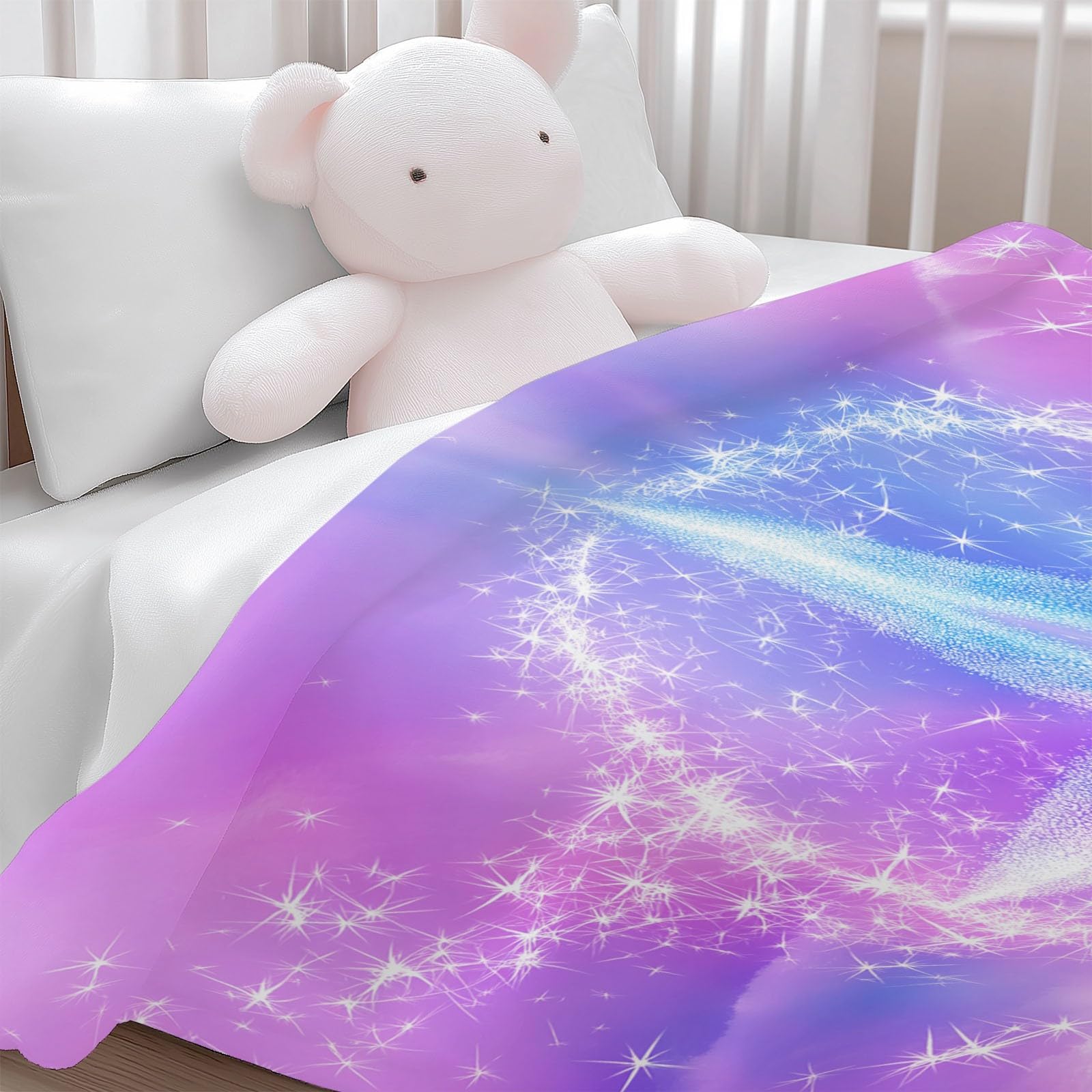 Genérico Akwarelowa Pięcioramienna Gwiazda Koc Flanelowy 220 x 240 cm Koce Sherpa, Wielokolorowe Super Puszyste Wełniane Koce Dorosłych I Dzieci Miękki Ciepły Koc Łóżko