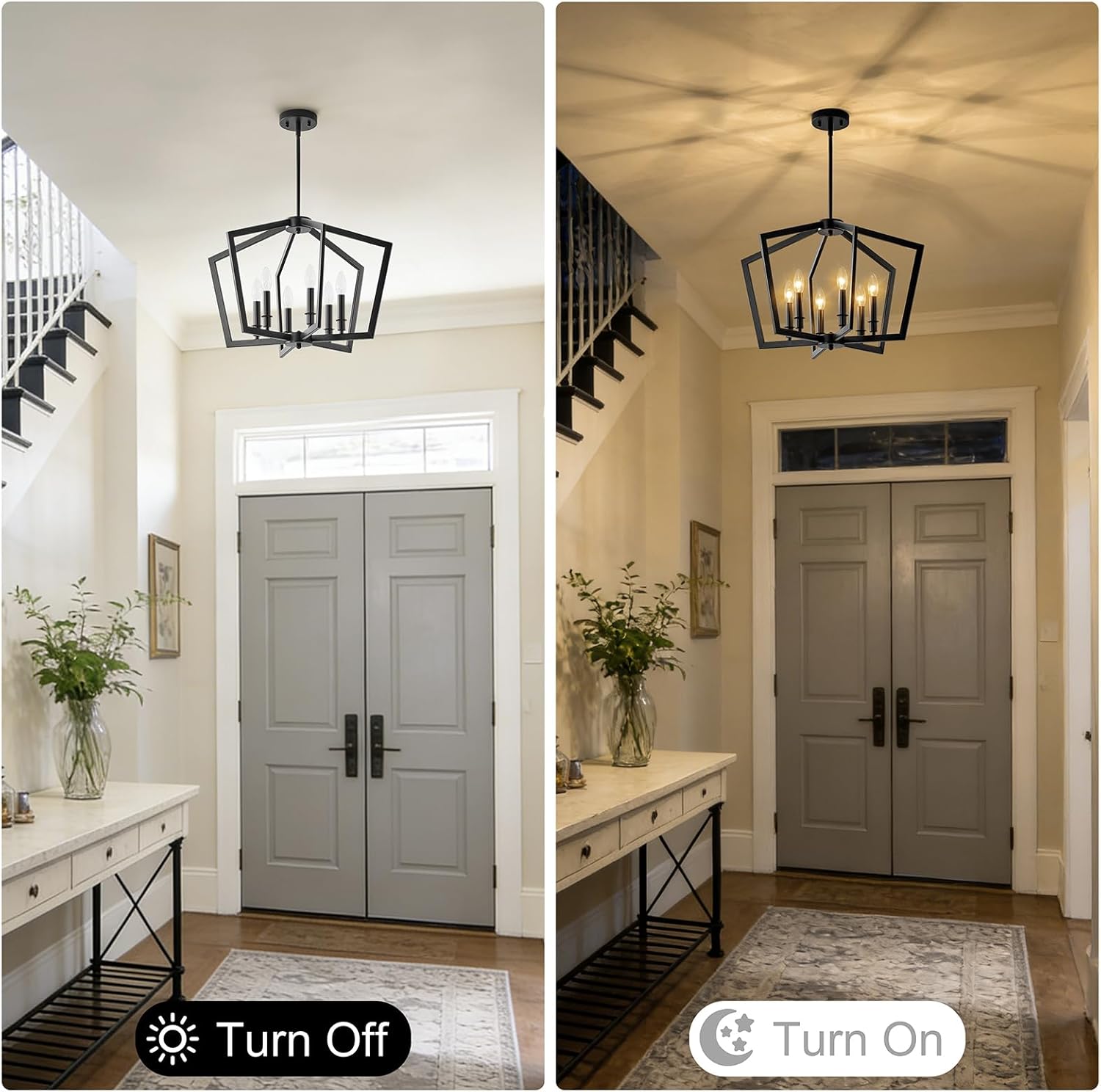 Matte Black Chandeliers for Dining Room, 23" Modern Farmhouse Chandelier Foyer Lighting Fixtures over Table, 6-Light Industrial Metal Geometric Hanging Pendant Lights for Kitchen Island Entryway