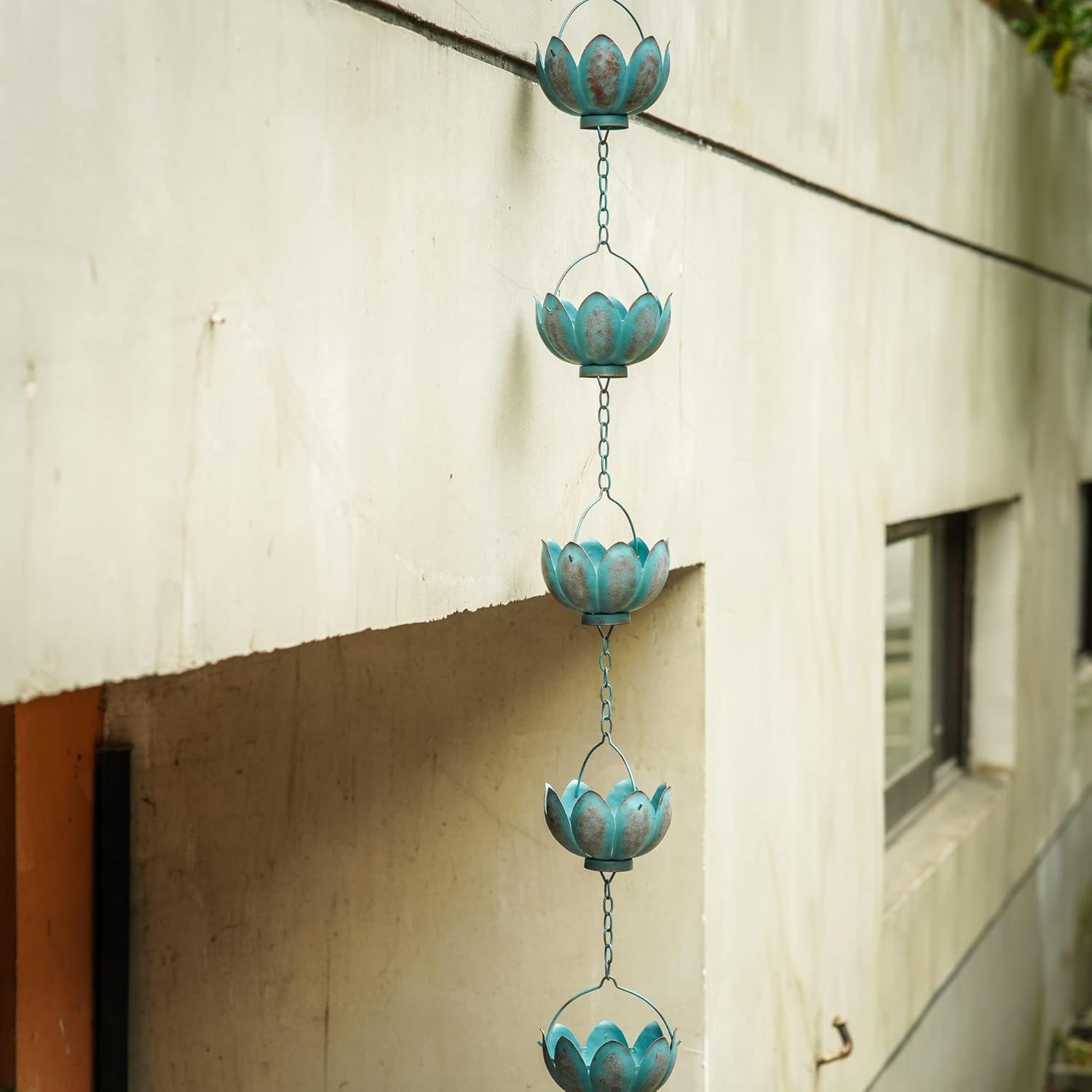 TZSSP Rain Chains Decorative Metal Rain Chain Bell with 12 Cups, Rain Chain for Gutters,8-1/2 Length, Blue