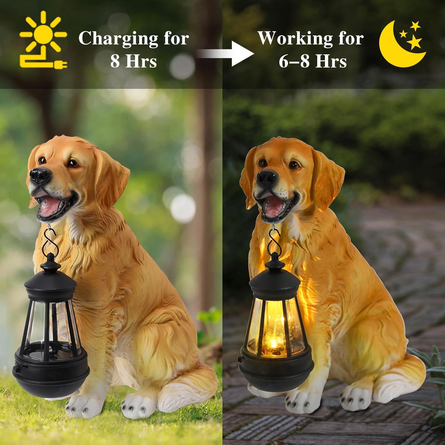 Afirst Solar Dog Statue Garden Decor, Outdoor Statue Decor with Solar Lantern Valentine's Day Gift Lovely Golden Retriever Figurine Patio Lawn Yard Art Ornaments Housewarming Gift - Image 5