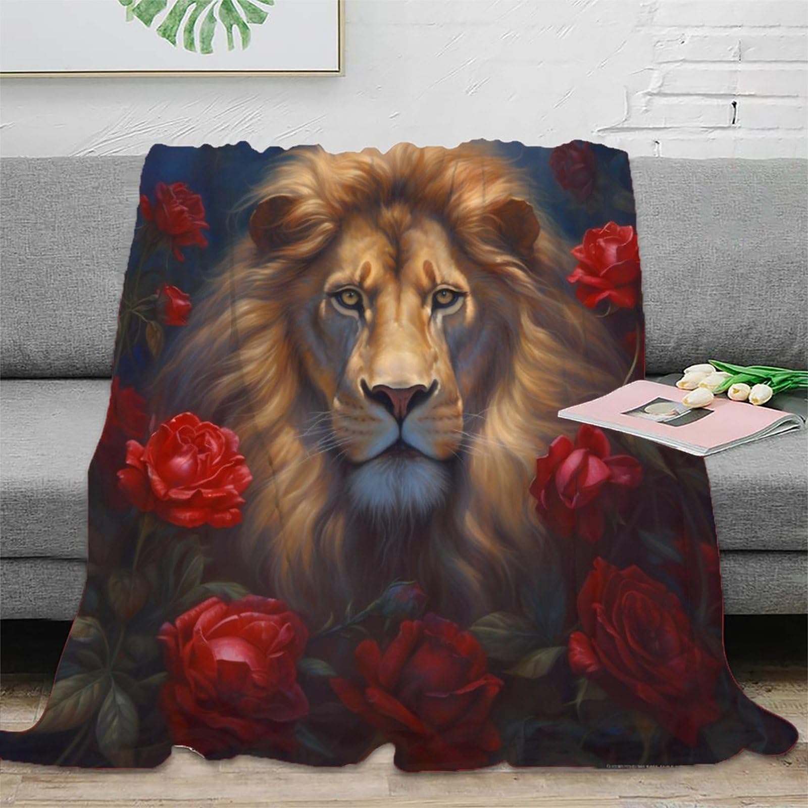 Couverture microfibre lavable motif lion 3D plaid chaud 150x200