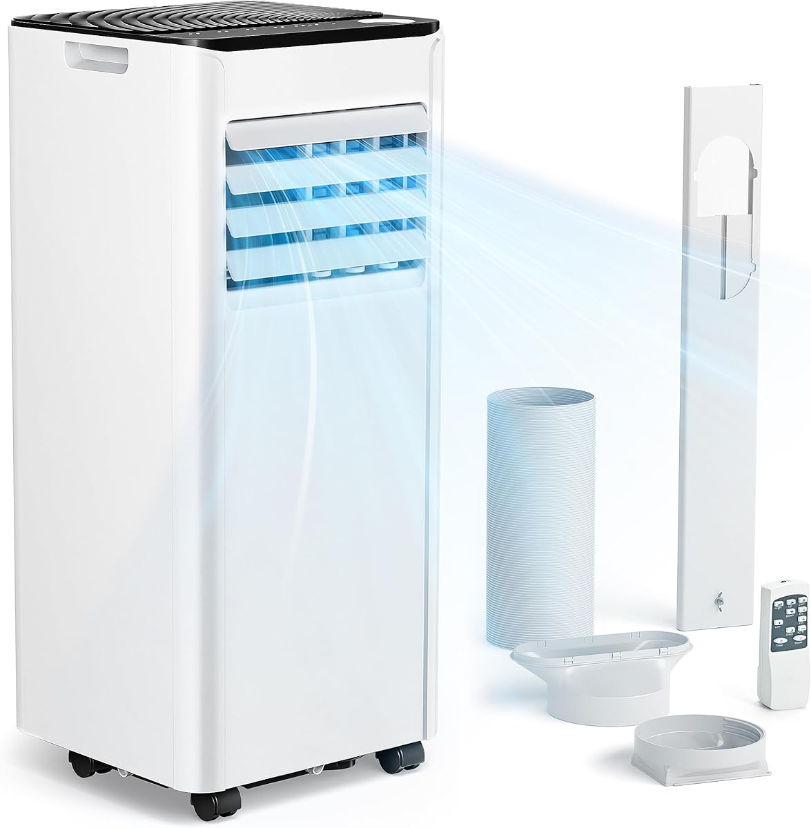 Air Conditioning Unit - Portable Air Conditioner 9000 BTU, 4-in-1 Energy Efficient Cooling & Dehumidifier, Quiet Operation, Digital Display, Window Kit, 24-Hour Timer, Covers Up to 215 sq.ft (20㎡)