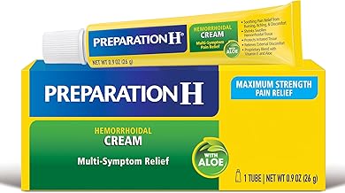 PREPARATION H Hemorrhoid Symptom Treatment Cream (0.9 Ounce Tube), Maximum Strength Multi-Symptom Pain Relief with Aloe