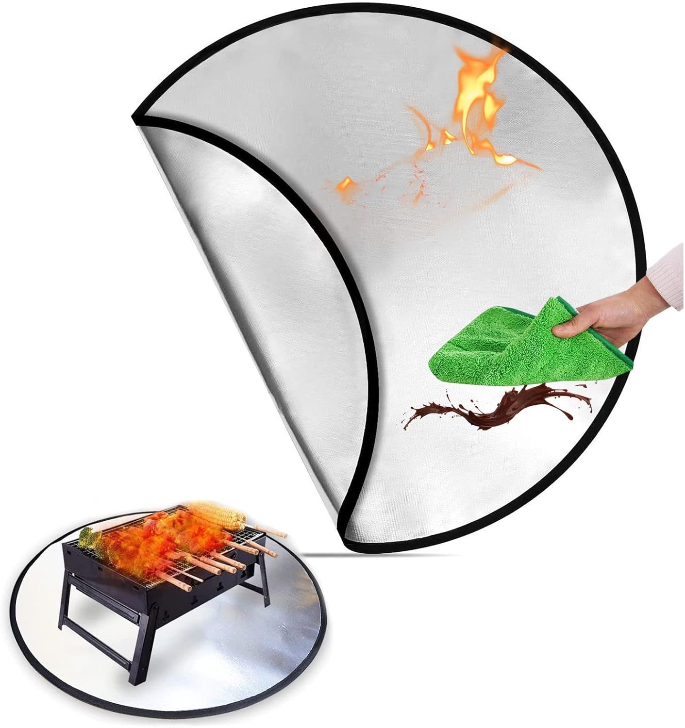 Grill matt for Outdoor Grill Silver Round Fire Pit Mat, Heat Resistant Fireproof Grill Mats for Outdoor Grill Useful for Under Grill Mat, Protect Deck, Patio & Grass (Color : Silver, Size : 39in)