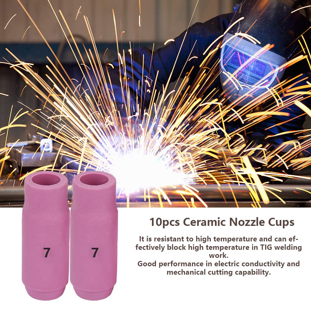 Ausla 10 Uds. Tazas con Boquilla de Cerámica 10N50 10N46#4#8 Soplete de Soldadura TIG 5 Tamaños Tazas con Boquilla de Cerámica (Boca 11mm 10N47(7#))