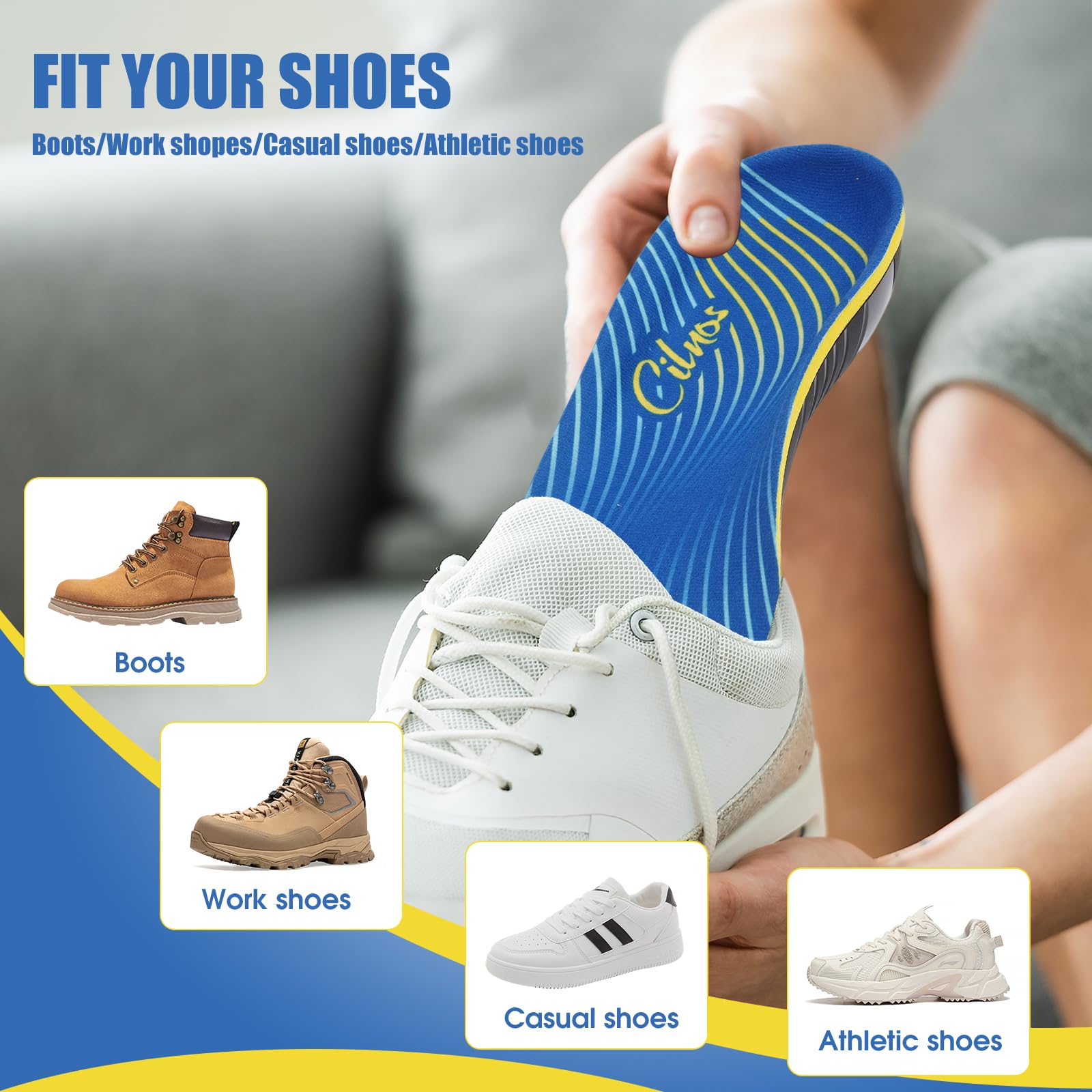 Plantillas Ortopédicas Gel para Fascitis Plantar, Hombre y Mujer, Pies Planos