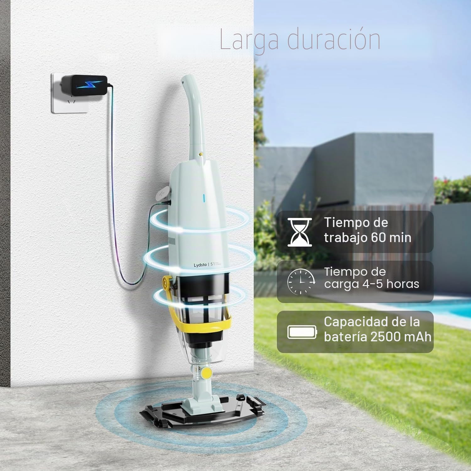 Lydsto S1 Aspirador de Piscina, Aspirador Sin Cable para Piscinas con Mango Telescópico, 60 Minutos Limpieza, para Piscinas, Bañeras de Hidromasaje, SPA