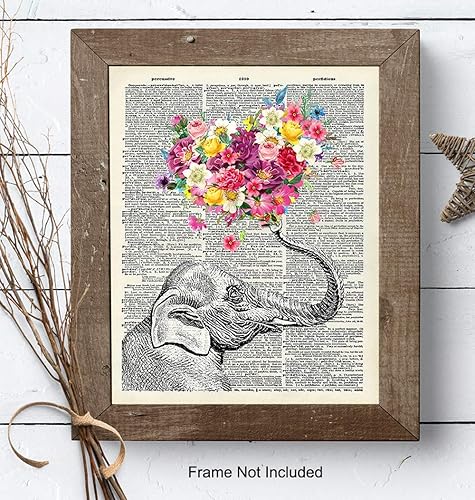 Miniatura 7 de Elephant Dictionary Art Print - 8x10 Sweet Shabby Chic Poster for Home, Wall, Room Decor, Decoration, Bedroom, Bathroom - Cool, Unique Romantic Gift