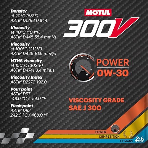 Miniatura 6 de Motul 110856 300V 0W-30 POWER Car Racing Motor Aceite Aceite Completo Sintético Motor Lubricante 2 Litros Alto Rendimiento 4 Tiempos Ester Core