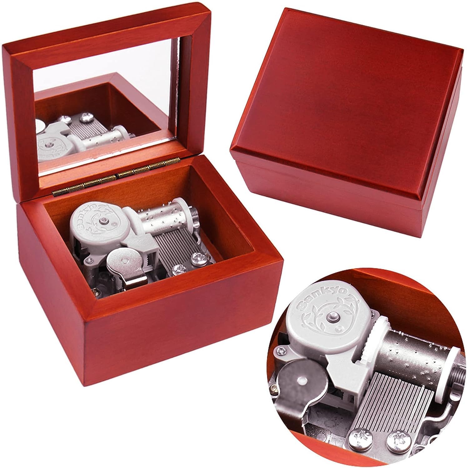 Sinzyo Music Box Carved Wood Wind Up Musical Box Gift for Christmas,Birthday,Valentine's Day(Red Box, Tune : Chanson Du Toreador)
