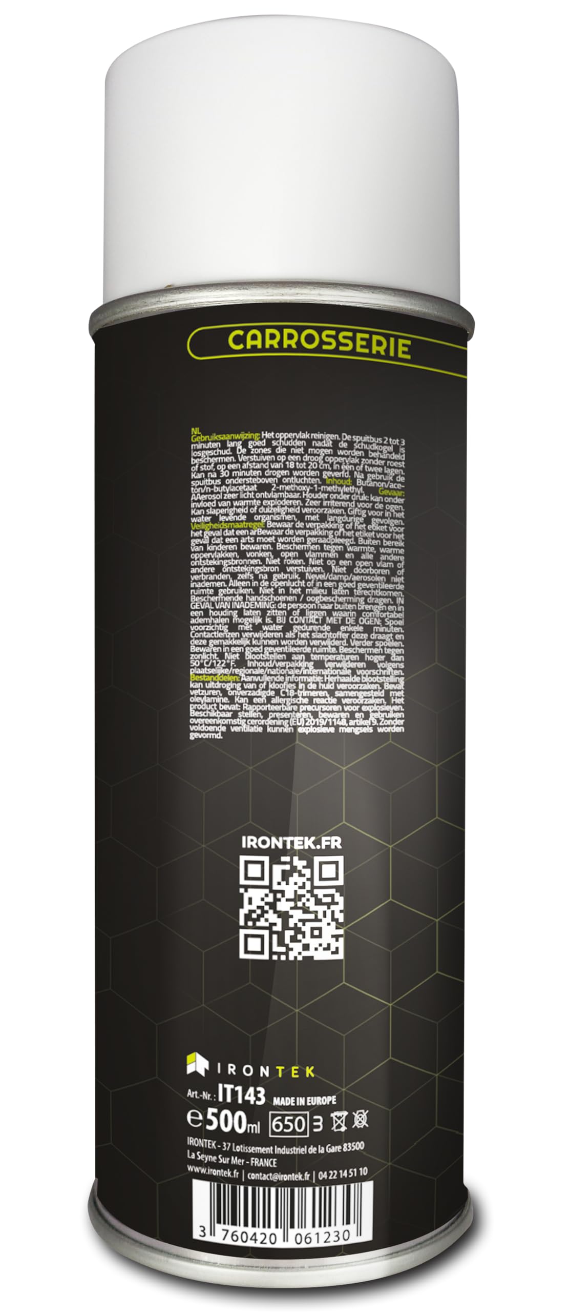 Apprêt Garnissant Carrosserie Noir 500ml - IRONTEK | IT143 | Mono-Composant Sans Primaire | Séchage Rapide Ponçage Facile | Auto & Moto | Formule Professionnelle