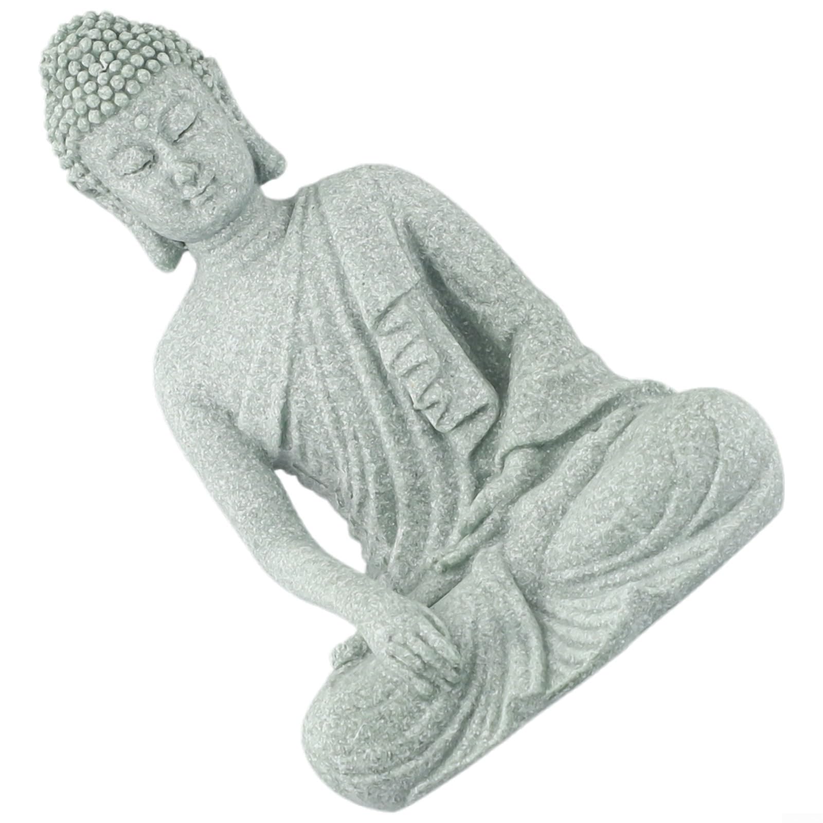 Outdoor Indoor Sitting Buddha Ornament Made of Sandstone Resin for Zen Garden Decor with Heavy Base to Prevent Floating or Tipping (B)