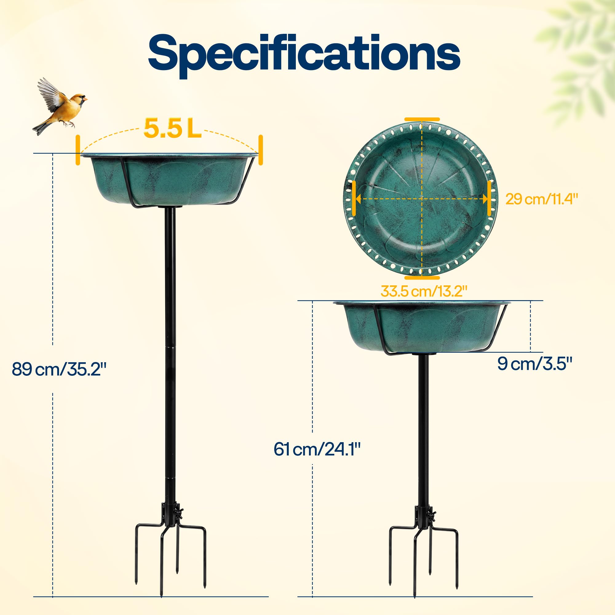 VIVOHOME Bird Bath for Garden, Metal Vintage Freestanding Birdbaths, Upgraded 4-Pronged Base, Bird Baths Feeder Bowl for Outdoor Garden Patio Yard Lawn Decor Green - 3