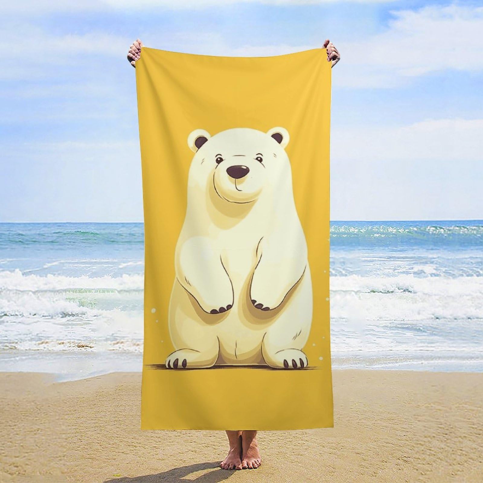 NTVOWPZO Cute Cartoon Polar Bear Beach Towel Oversized Microfiber Bath Towels Lightweight Sand Proof Beach Towels Absorbent Pool Towels for Swimming Yoga Bathroom Towel 31.5" X 63"