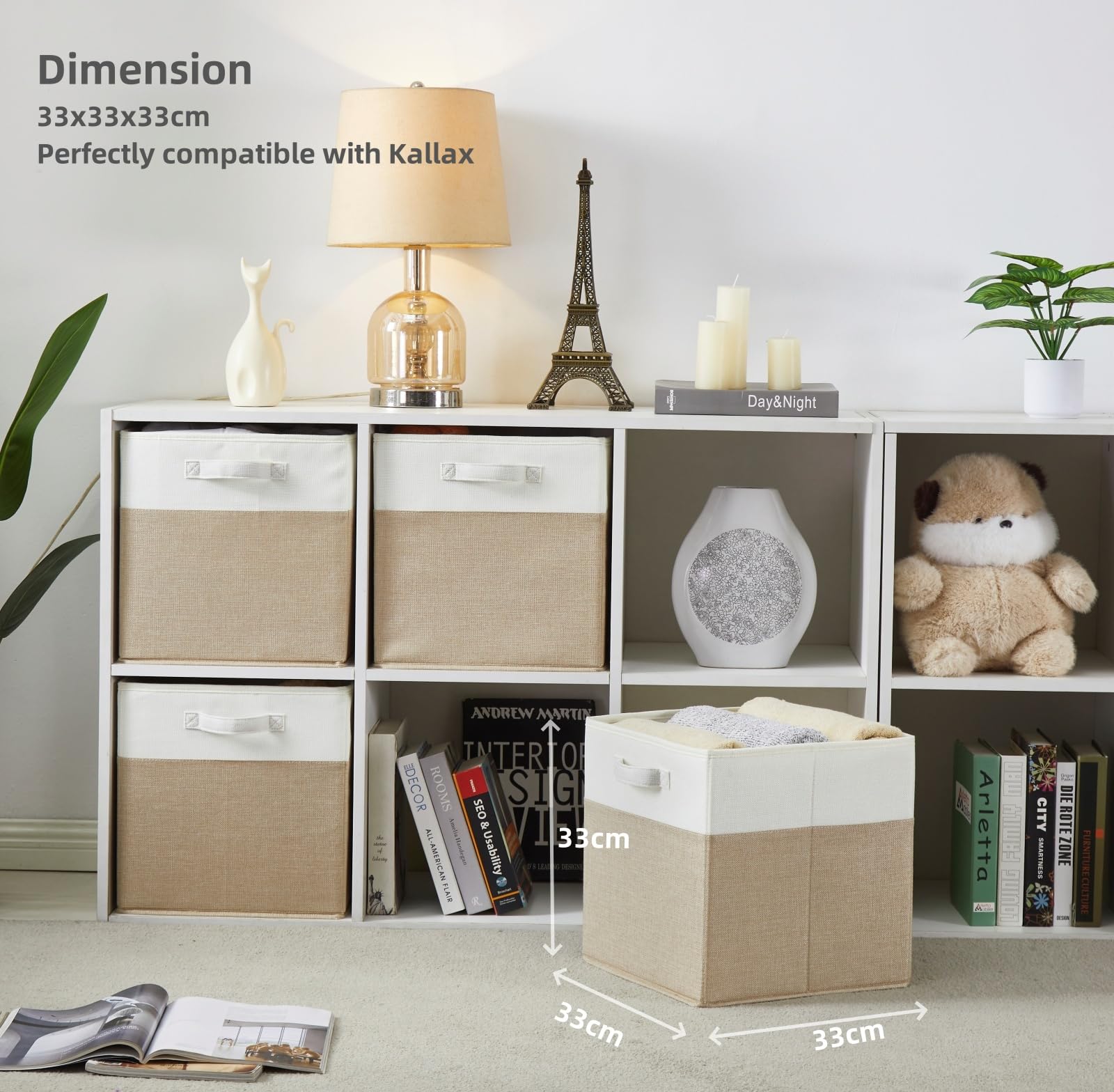 SOCOHOME Opbergkubus, stof, 33 x 33 x 33 cm, opbergkubus, opbergdoos (licht kaki, 3 stuks