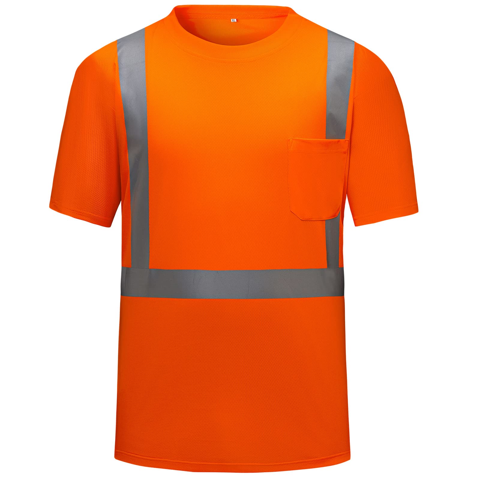 DPSAFETY High Visibility Shirts Quick Dry Safety T Shirts with Reflective Strips and Pocket Short Sleeve Mesh Hi Vis Construction Work Class 2 Shirt