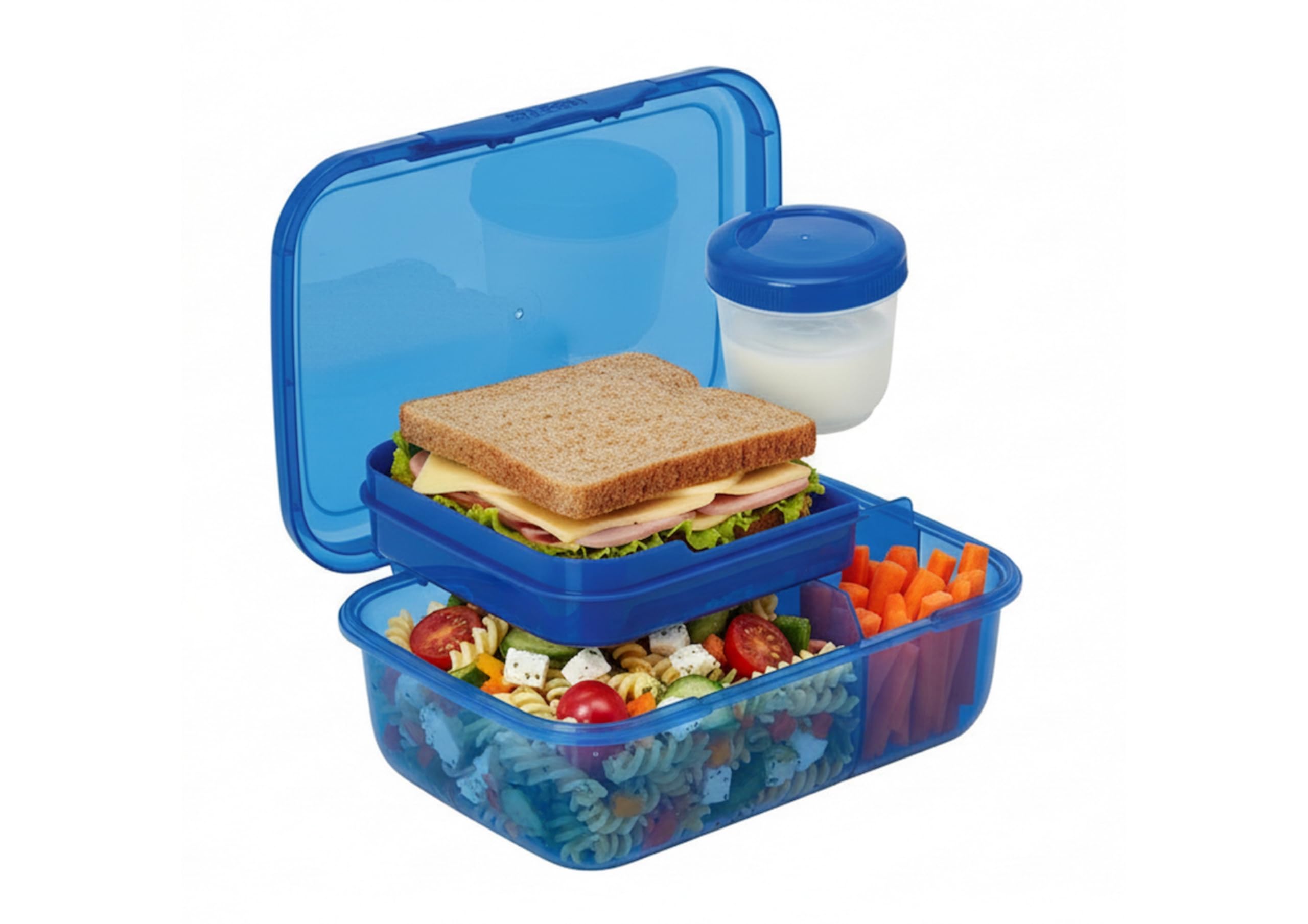Smash 1.6L Bento Lunch Box with Tray & Leakproof Snack Pot | 3 Compartment Food Storage Container | School, Work & Travel, Blue