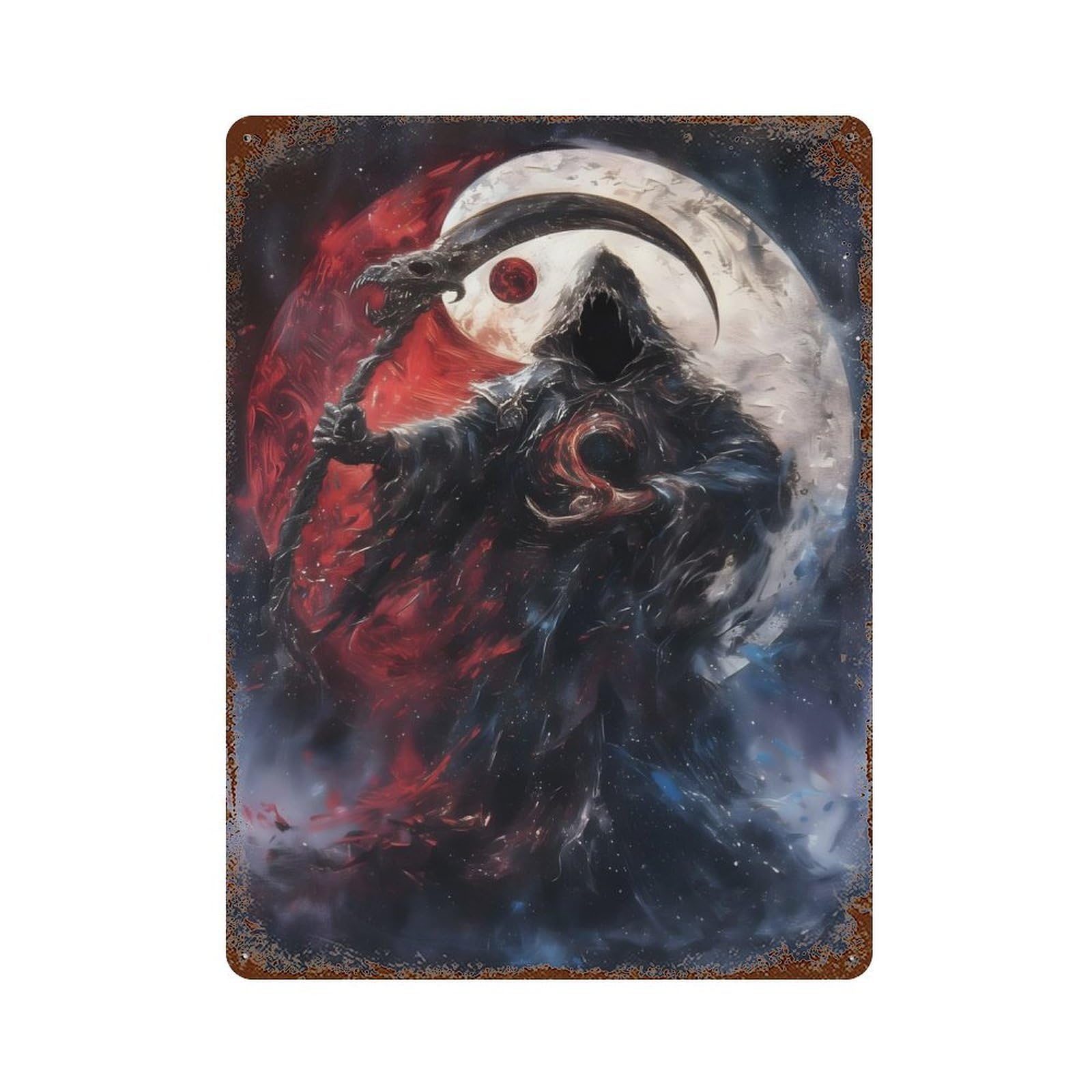 Grim Reaper in Space Vintage Wall Sign 15.7"x11.8", Rust Effect Metal Decor for Bistro, Counter And Cafe Decor