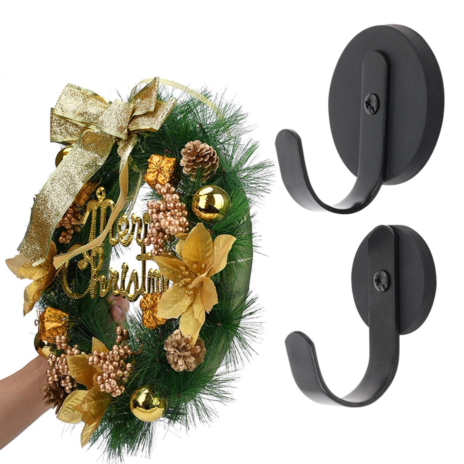 Zernavith 2Pcs Magnetic Wreath Hanger,Metal Strong Magnetic Hooks with Rubber Coated,Heavy Duty Magnet Hooks Hanging Supplies,for Kitchens,Fridge, Door,Locker,Garages and Camping