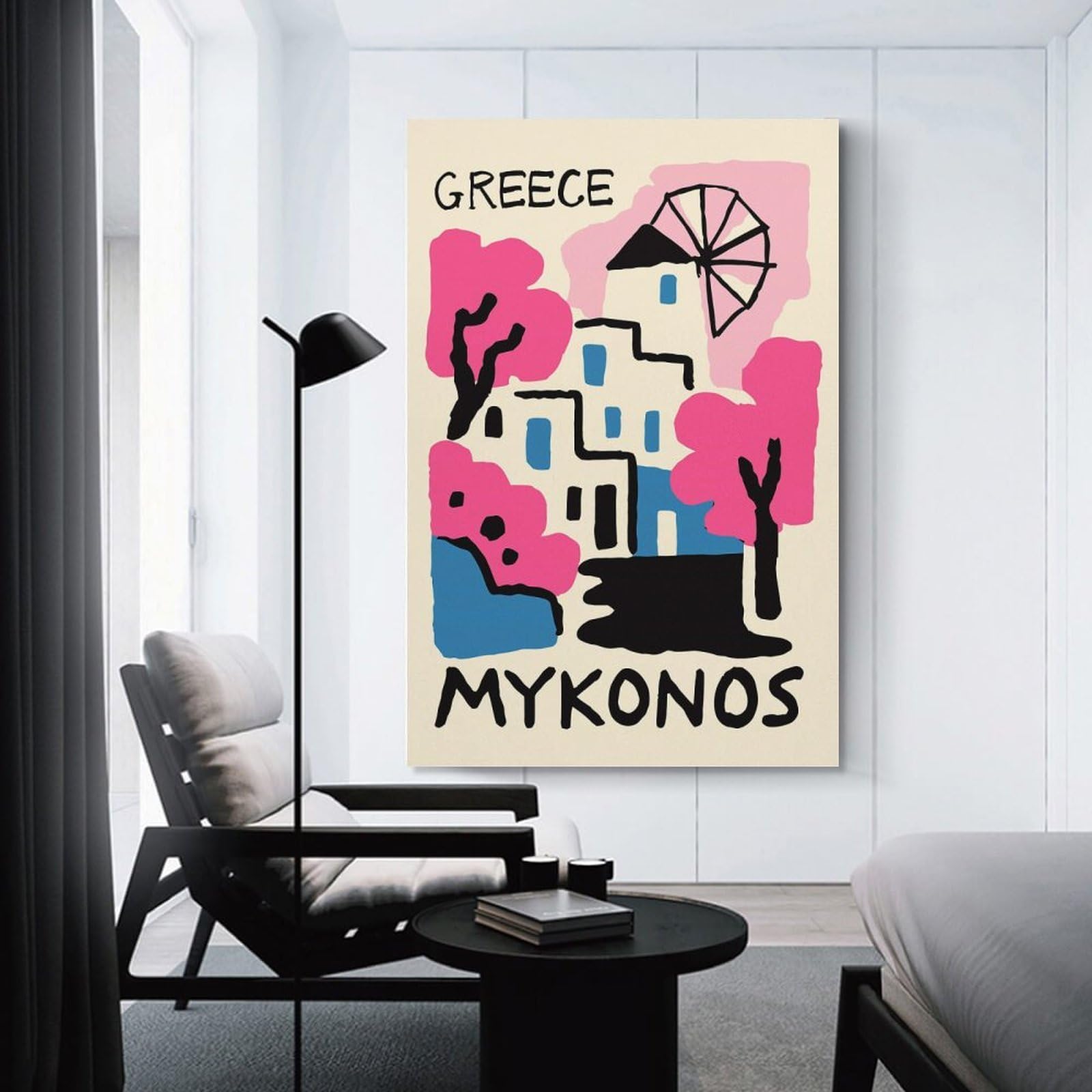 Junmoney Canvas Wall Picture Greece Mykonos Travel, 24x36inch(60x90cm), for Front Hall, Corridor Or Welcome Spaces, Decorative Wall Art for Narrow Spaces