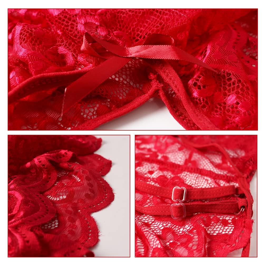 WBDWWTD Body en Peluche Une pièce pour Femme au Royaume-Uni, Lingerie Sexy en Dentelle pour Chambre à Coucher, Chemise Sexy à col en V, sous-vêtements à Bretelles, XS-2XL