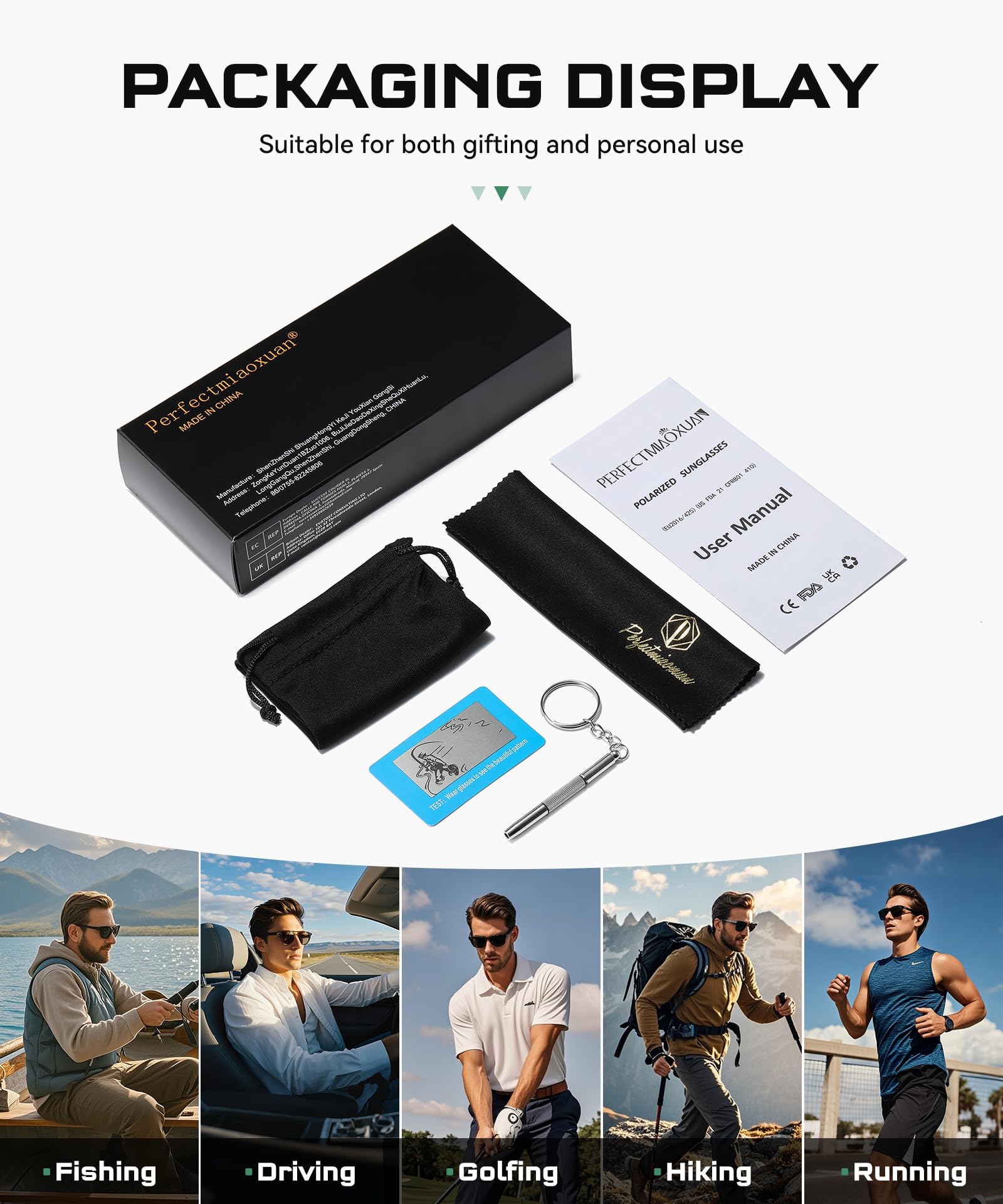 Perfectmiaoxuan Polarisierte Sonnenbrille Herren/Damen, Vintage Elegant Brillengestell Klassisch, HD-Pilotobjektive; Outdoor-Sportarten,Golf,Fahren,Angeln,Reisebrille Mode Sonnenbrille