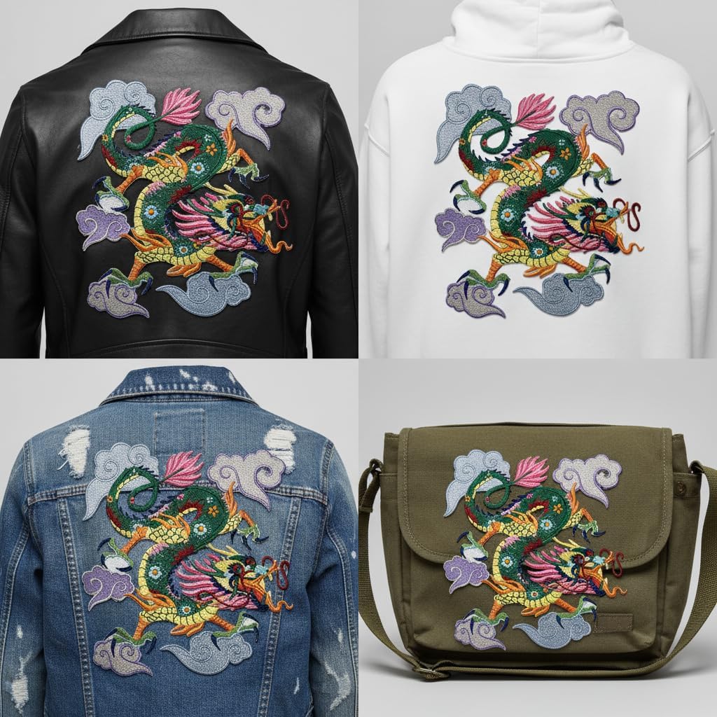 Custom Colorful Asian Dragon Embroidery Iron On/Sew Patch [6.74" x 7.8"][Made in USA]