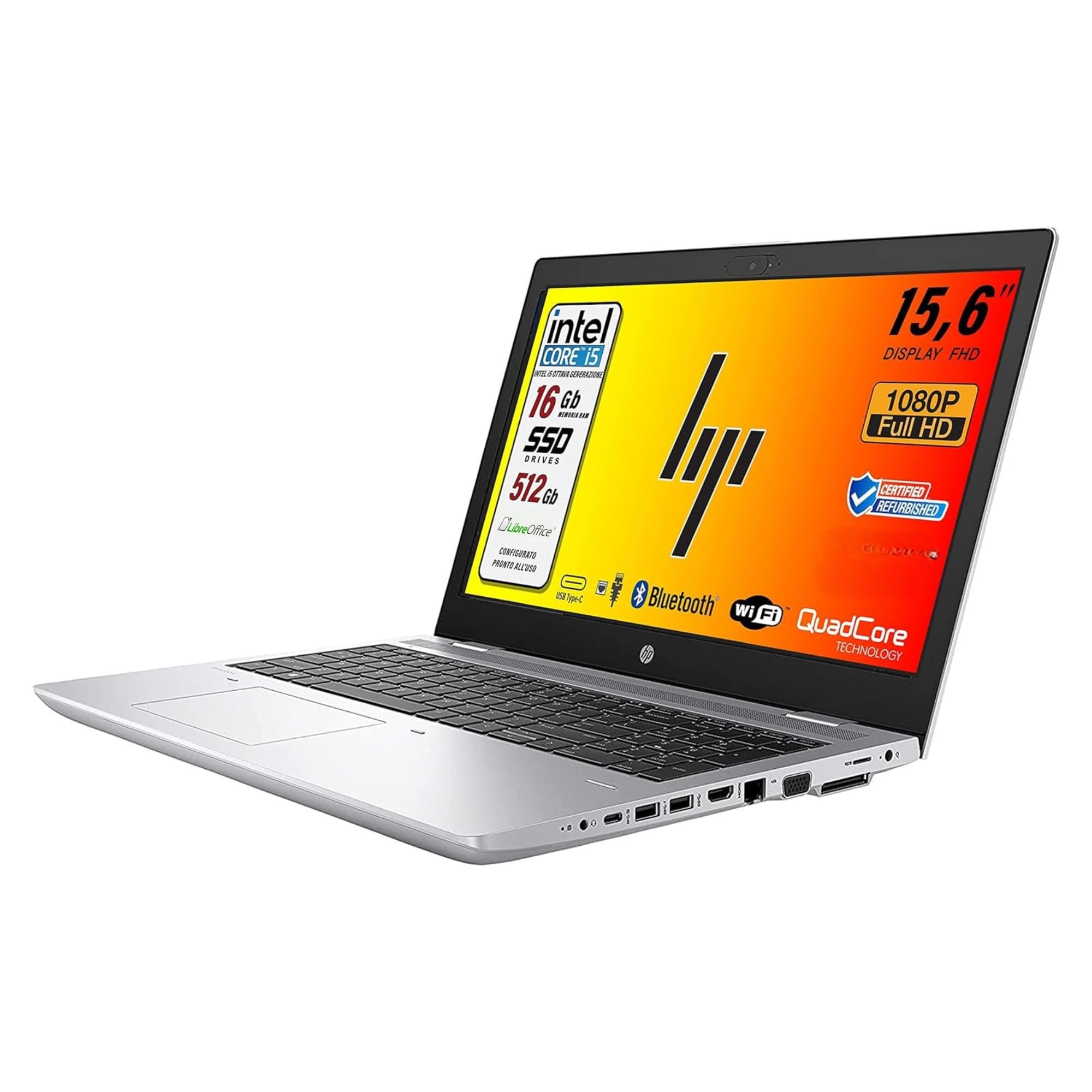 HP ProBook 650 G5 Intel i5-8250U Intel Core i5 de 8 générations 15,6" HD Libre Office, RAM 16 Go SSD 512 Go, 3 x USB 3.0, 1 x HDMI, Wi-Fi, W11 (reconditionné)