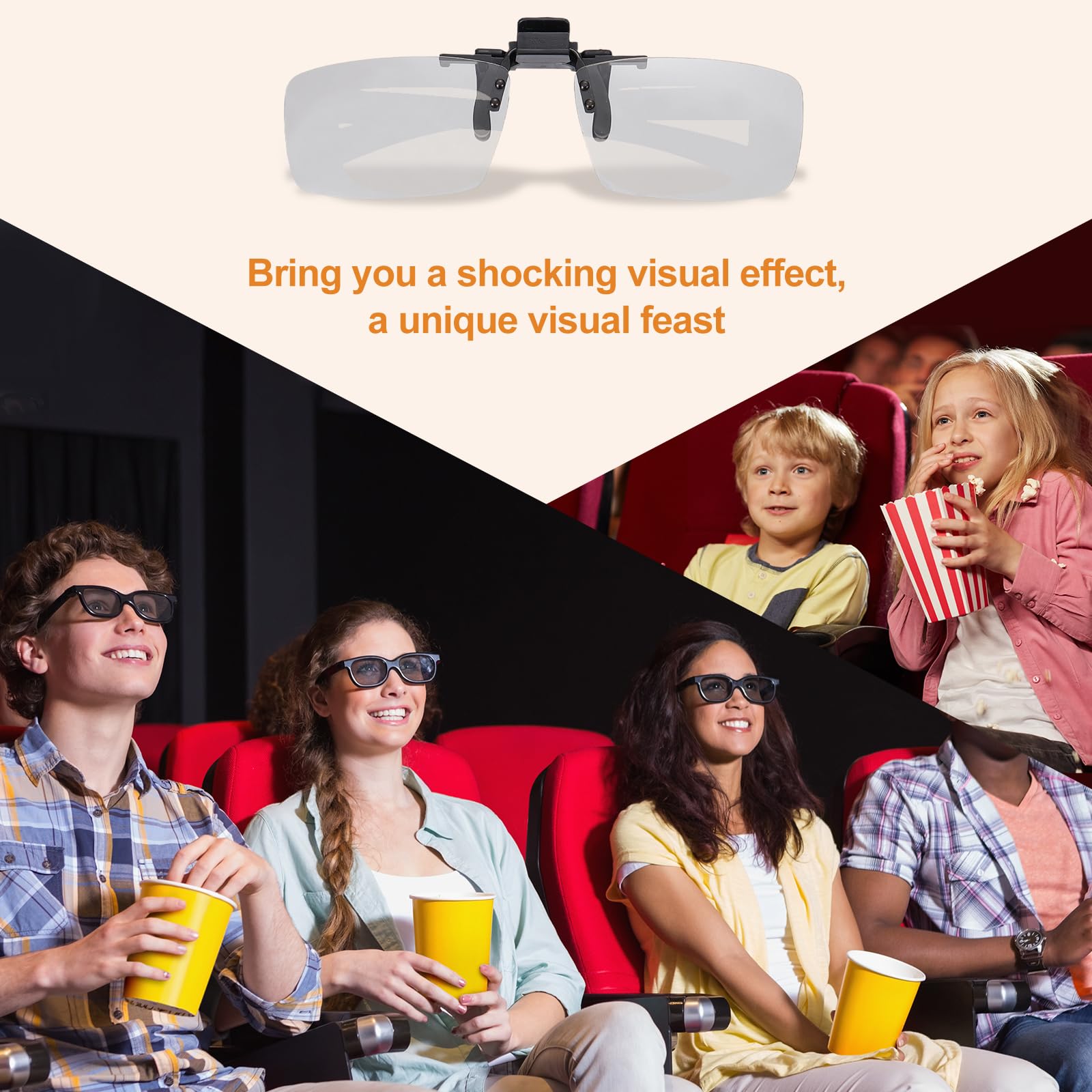 QUARKZMAN 2 Pezzi Occhiali 3D Clip-On Polarizzati, Occhiali 3D Passivi A Cornice Circolare Per Film Anaglifici Cinema Giochi TV Fotoproiettore