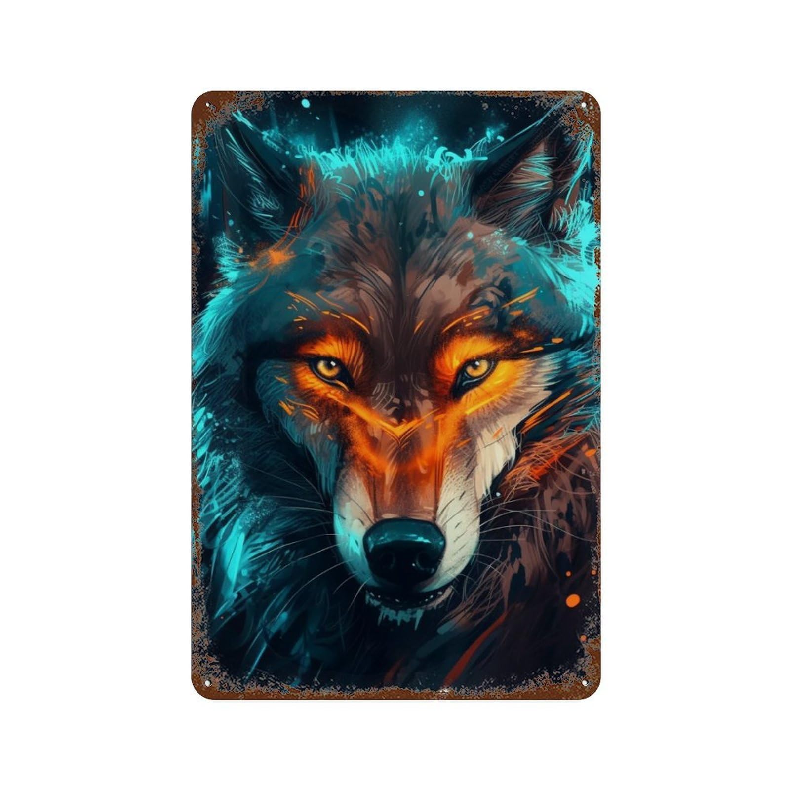 Weathered Tin Sign Wolf Spirit Art Print-6 11.8"x7.9", Novelty Wall Decor for Basement, Hobby Room And Garage Decor
