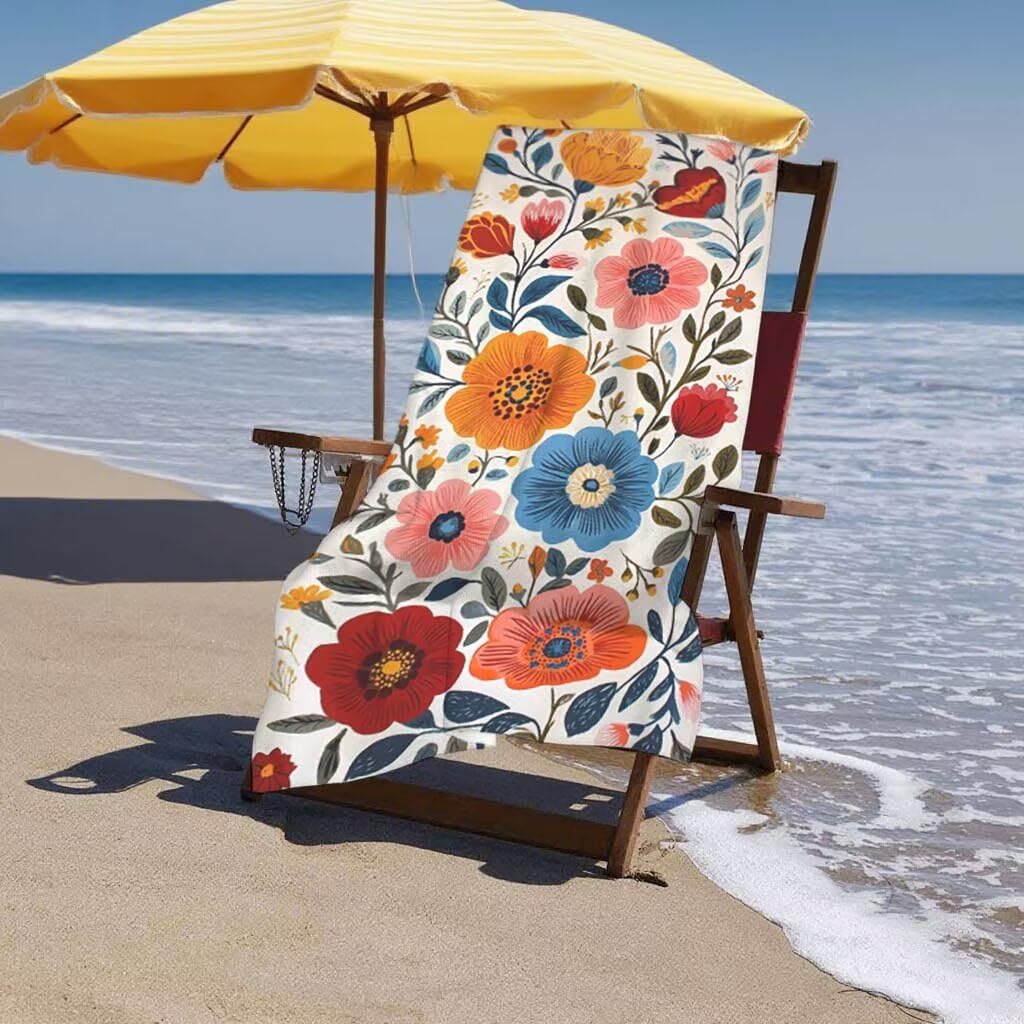Strandtuch Blume Strandtuch XXL 100x200cm/35x70cm, 2er Set Mikrofaser Handtuch Groß Saunahandtuch, Schnell Trocknend Stranddecke Sandfrei, Badetuch Leicht für Fitness Sporthandtuch Reisehandtuch J-82