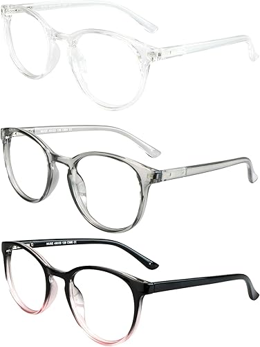 Miniatura 5 de Paquete de 3 lentes con bloqueo de luz azul, marco redondo, lentes de lectura para mujeres y hombres, anteojos de lectura antirreflejos para