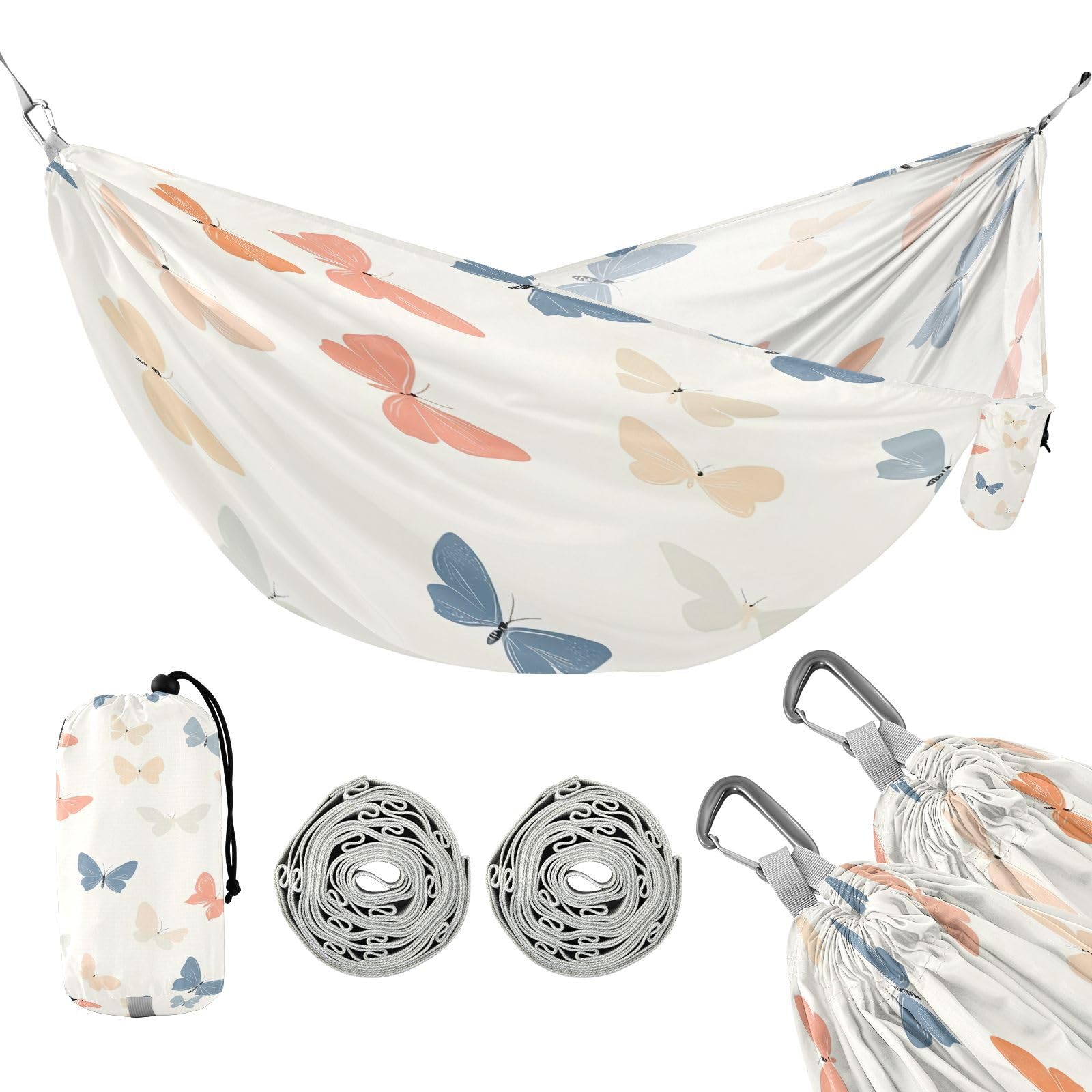 ATTX Small Pastel Butterflies Camping Hammock - Lightweight & Portable Hammocks, Heavy Duty 330lbs Capacity for Indoor, Hiking, Backpacking, Travel, Backyard, Beach#591