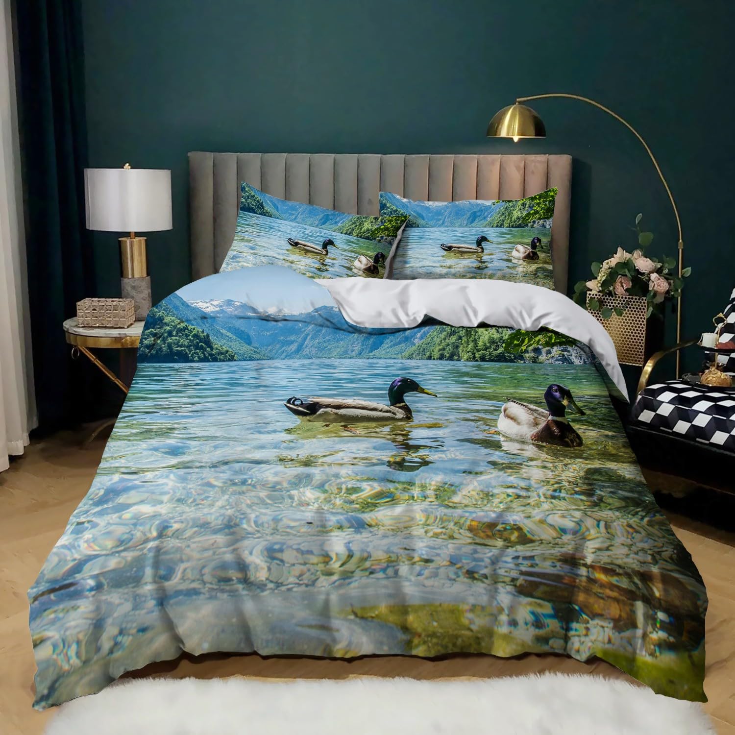 Housse de couette de lit 2 personnes imprimé canard pour chambre d'enfant