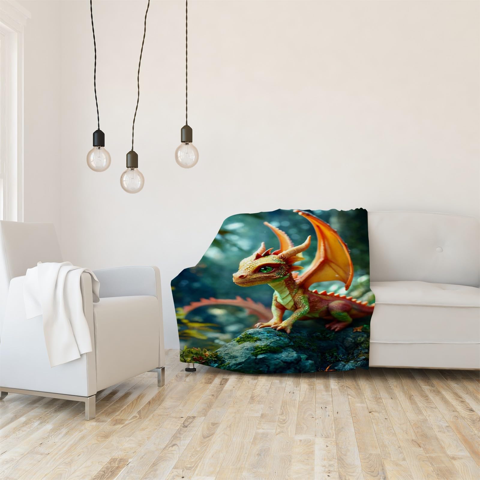 Generisch Puszysty koc do przytulania, żółto-zielony smok, 200 x 200 cm, miękki i dwustronny koc polarowy z nadrukiem 3D, idealny koc na sofę dla wszystkich, przytulny koc na sofę i łóżko AL1283