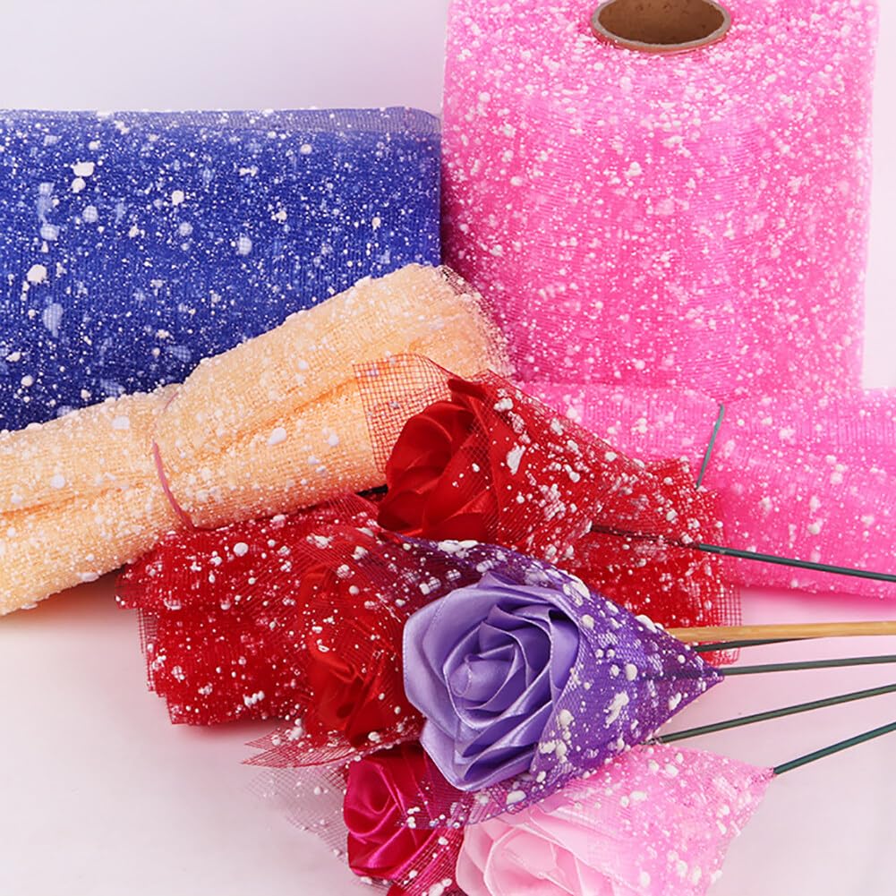 EUBUY Flower Wrapping Mesh Paper, 1 Roll 16 Yards 6 Inch Wide Snow Dots, Multi-purpose, Wedding, Birthday, Christmas