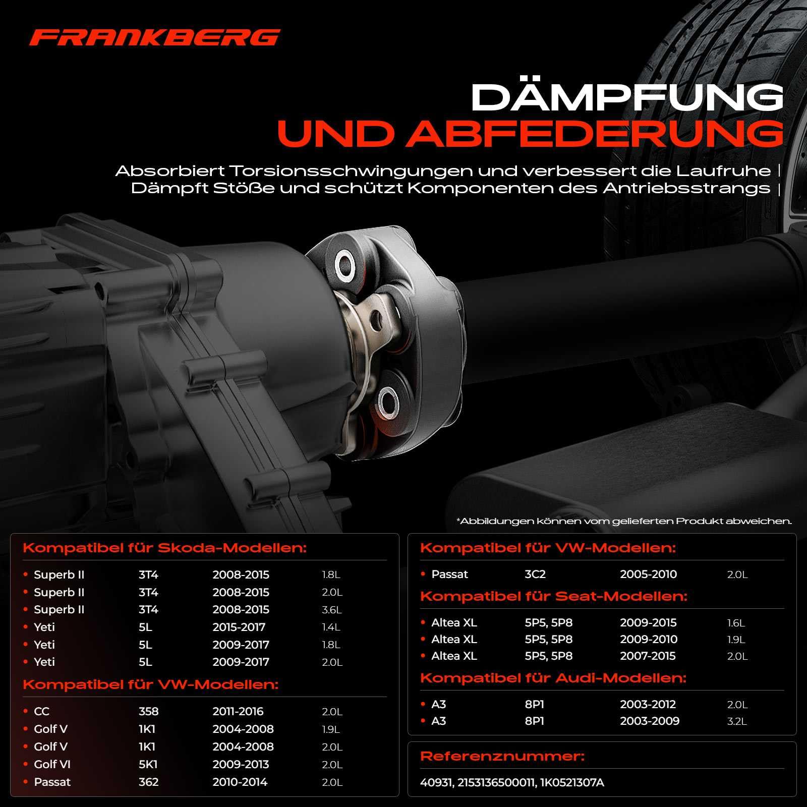Frankberg Gelenkscheibe Hardyscheibe Hinten Kompatibel mit A3 2003-2013 Octavia II 2004-2013 Superb II 2008-2015 Golf V 2004-2008 P.a.s.s.a.t 2005-2014 Replace# 1K0521307A