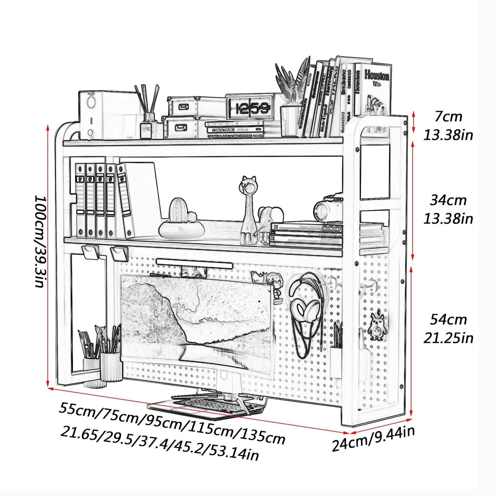 2 Couches DIY Étagère Livre Bureau Bibliothèque Organisateur De Bureau À Poser - Supports De Bureau D'étagère De Grille Multicouche, Présentoir De Stockage De Bureau Multifonctionnel(C,115X24X100)