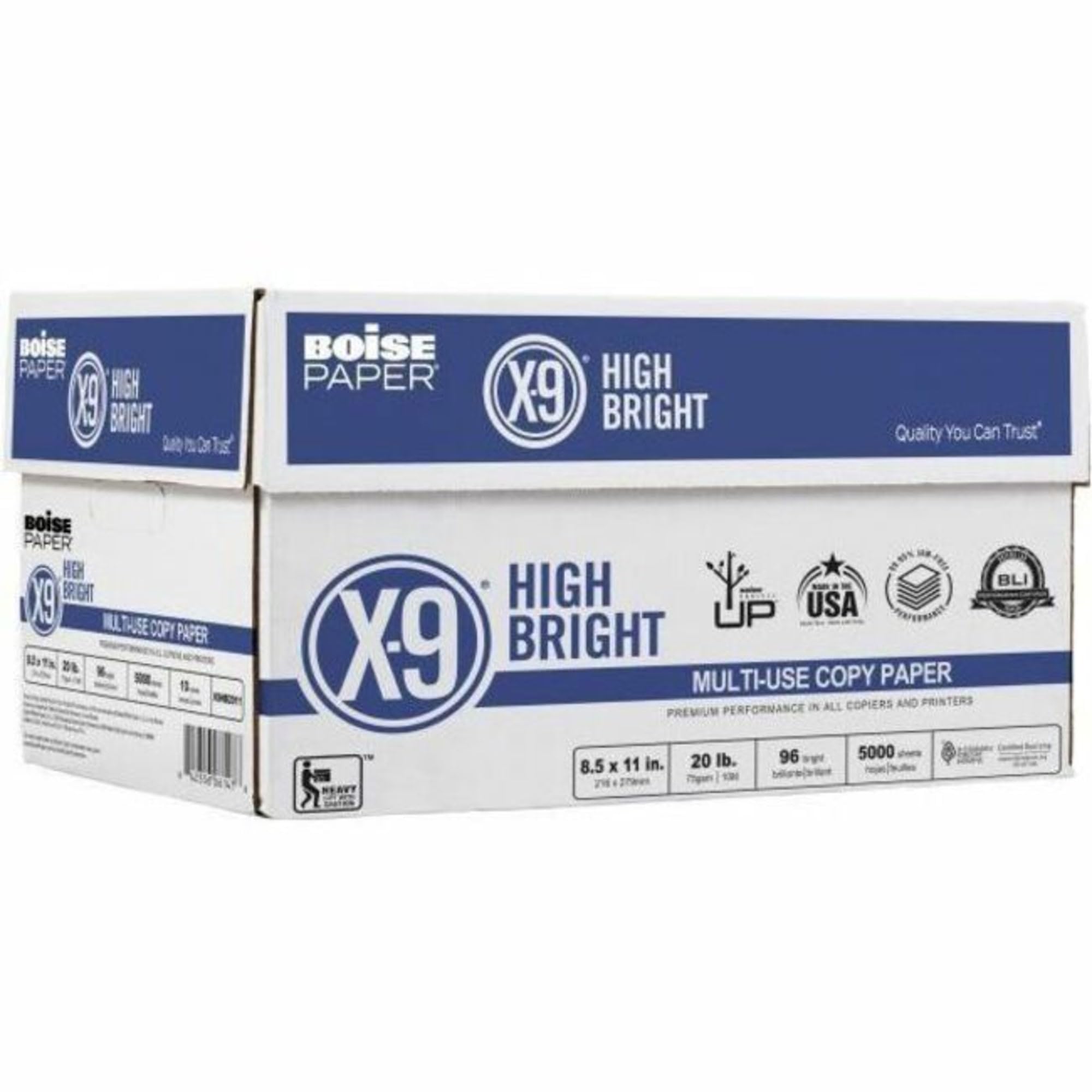 Boise® X-9® Carta per fotocopie multiuso ad alta luminosità, formato carta da lettere, 108 (Euro)/96 (US), 96 (US), 9,1 kg, bianca, 500 fogli per risma, confezione da 10 risme
