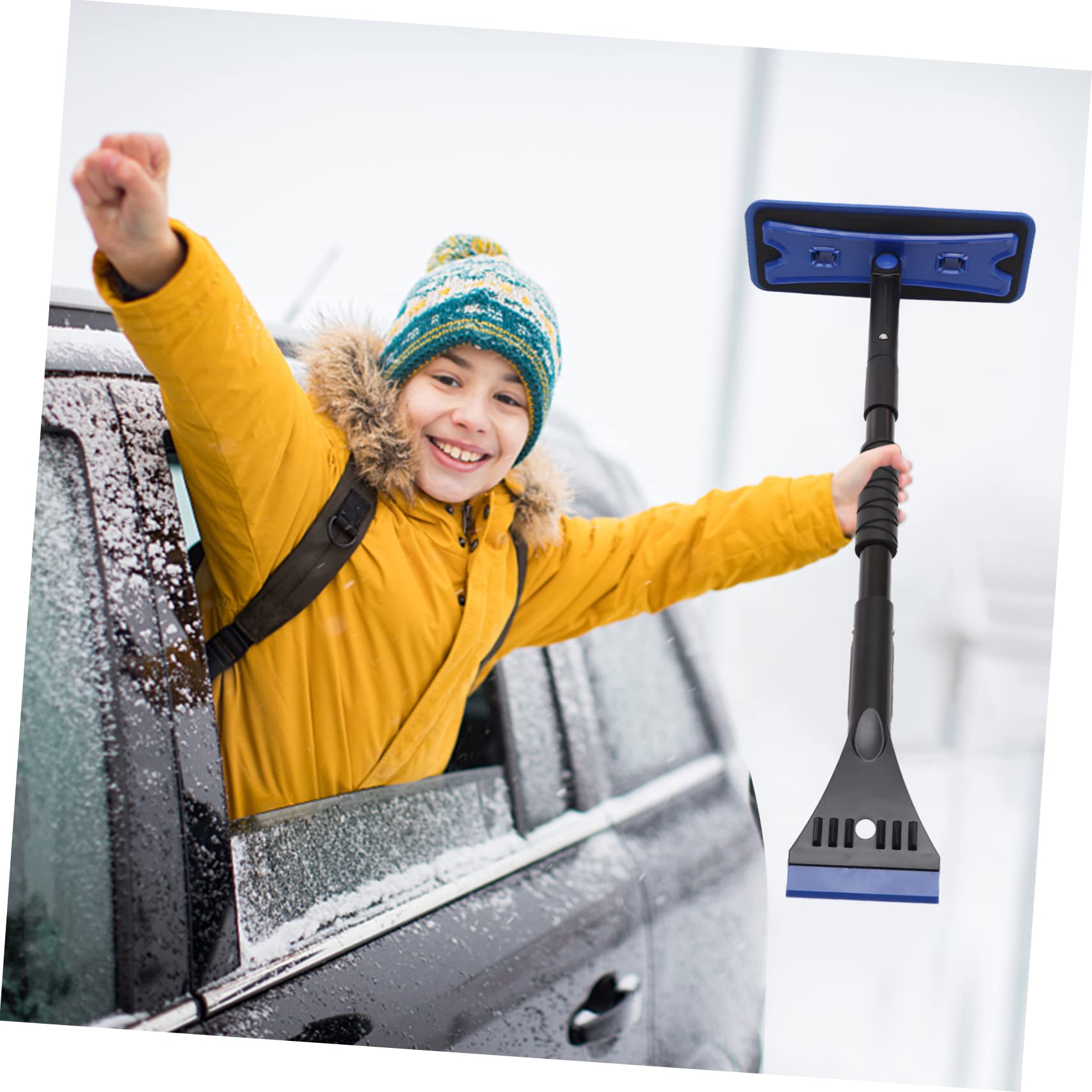 Auto Schneeschieber und Eiskratzer mit Verstellbarem 7-Gang Winkel Aluminiumlegierung und Eva Schaumstoff für Windschutzscheibe Platzsparend und Leicht zu Montieren im Winter